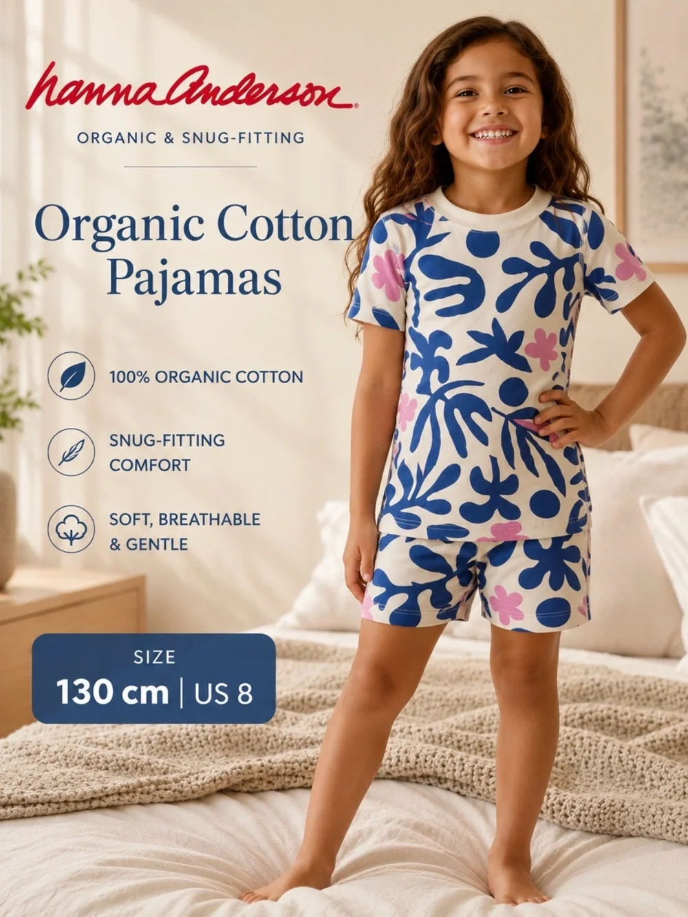 Hanna Andersson Organic Cotton PJ Set Blue 130 cm Size 8